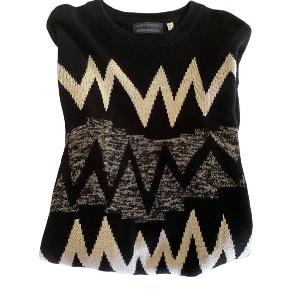 Vintage 90s Laura Pearson International Zig Zag Sweater Black - Picture 3 of 7